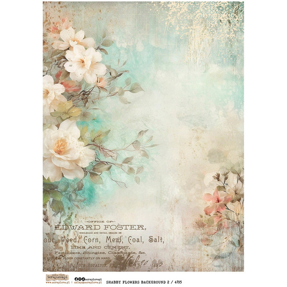 Papier ryżowy A4 - Scraplove - Shabby Flowers Background 2 kwiaty