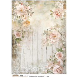 Papier ryżowy A4 - Scraplove - Shabby Spring Background 4 kwiaty deski koronka