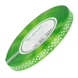Wstążka satynowa w kropki 6 mm - zielona 120 - 23 m - dekoracyjna tasiemka