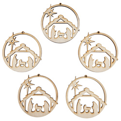 Drewniana ozdoba zawieszka bombka 10 cm - stajenka - 5szt