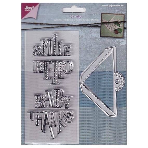 Wykrojnik + stempel - Joy Crafts - 6004/0007 - narożnik Smile Baby Hello Thanks