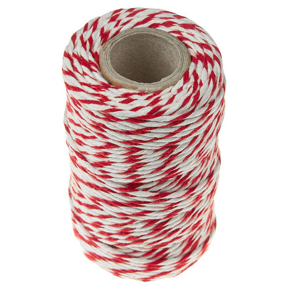 Sznurek bawełniany biało- czerwony 2mm 50m