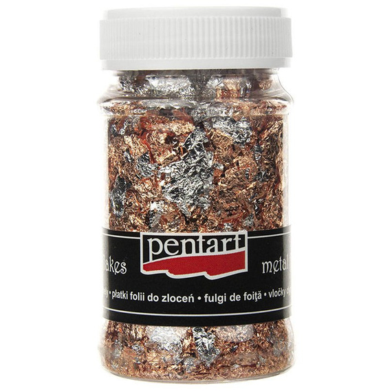 Folia płatki miedziane i srebrne metal flakes słoik 100ml - Pentart M1