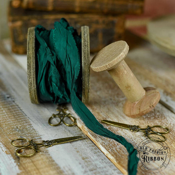 Wstążka vintage old fashion ribbon - świąteczna zieleń