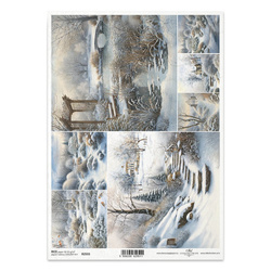 Papier ryżowy do decoupage A4 - zimowy ogród, śnieg - R2555 - Itd Collection