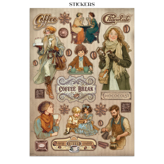Zestaw papierów, naklejek i elementów Junk Journal - Coffee & Chocolate - Stamperia