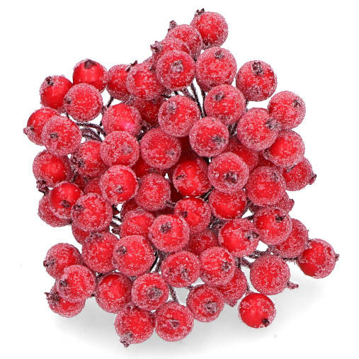 Jarzębina dekoracyjna czerwona oszroniona na druciku - 1 gałązka