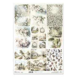 Papier ryżowy do decoupage A3 - wiejskie zwierzęta, sielski krajobraz, pola, łąki, psy, koty - R1427L - Itd Collection