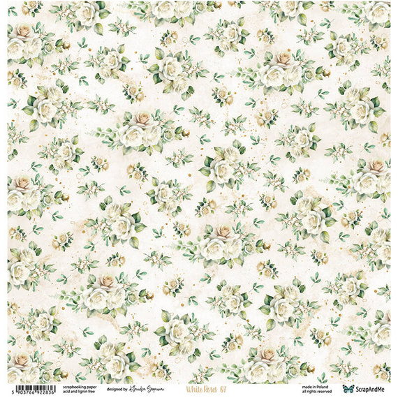 Papier do scrapbookingu 30x30 - ScrapAndMe - White Roses 07/08