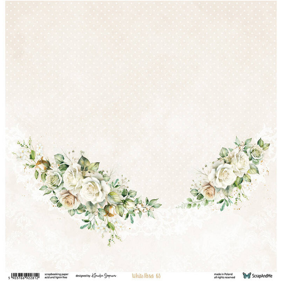 Papier do scrapbookingu 30x30 - ScrapAndMe - White Roses 03/04