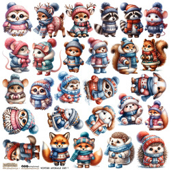 Naklejki papierowe - ScrapLove - Winter Animals Set 1 zwierzątka w zimowych ubrankach