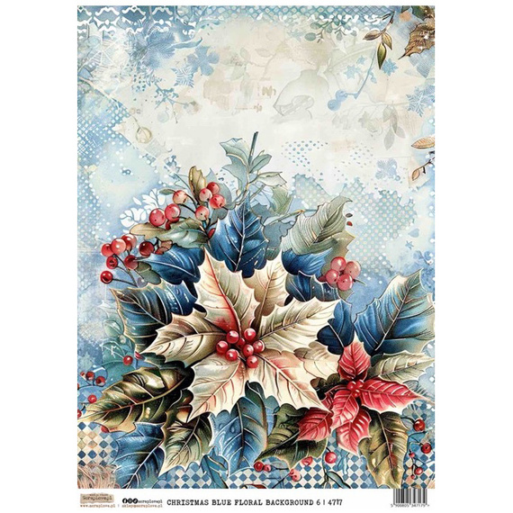 Papier ryżowy A4 - Scraplove - Christmas Blue Floral Background 6 - Świąteczne niebieskie tło kwiatowe