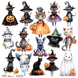 Naklejki papierowe - ScrapLove - Halloween Black Cat 3 koty