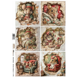 Papier ryżowy A4 - Scraplove - Christmas Mouse Family 3 - Świąteczna mysia rodzina