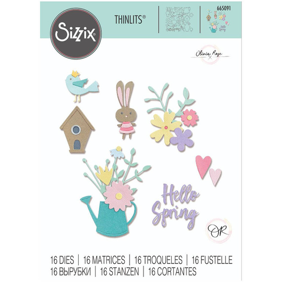 Wykrojnik Sizzix Thinlits - Hello Spring kwiaty konewka zając