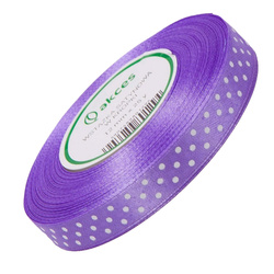 Wstążka satynowa w kropki 12 mm - wrzoskowa 133 - 23 m - dekoracyjna tasiemka