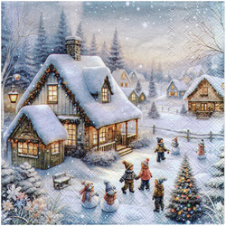 Serwetka do decoupage 33x33cm - Winter in backyard zimowa wioska