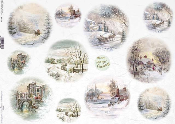 Papier ryżowy do decoupage ITD-R139L - A3, Boże Narodzenie, zimowe widoczki