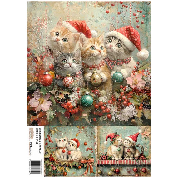 Papier ryżowy A4 - Scraplove - Christmas Holiday Cats 3 - Świąteczne koty