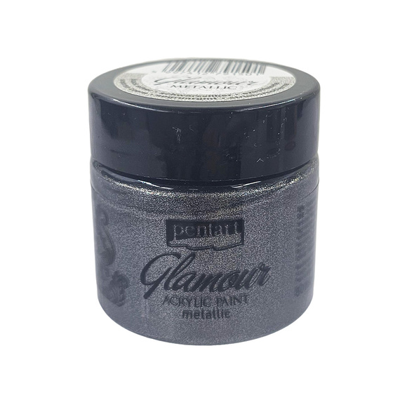 Farba akrylowa Glamour - Pentart - metaliczne czarne srebro 50ml