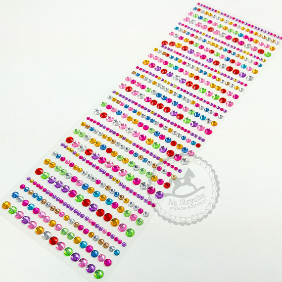 Kryształki samoprzylepne wielokolorowe mix wielkości - 640szt