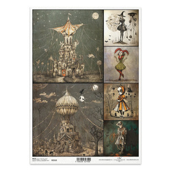 Papier ryżowy do decoupage A4 - tajemniczy zamek upiorne postacie - R2510 - Itd Collection
