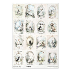 Papier ryżowy do decoupage A3 - zajączki wielkanocne koty i psy - R1412L - Itd Collection