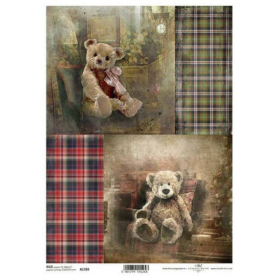 Papier ryżowy do decoupage ITD-R1784 misie, choinka, Boże Narodzenie