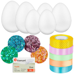 Zestaw kreatywny Wielkanoc - jajka  styropianowe, wstążki, cekiny