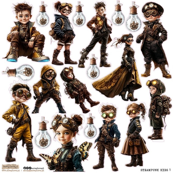 Naklejki papierowe - ScrapLove - Kids - Steampunk Dzieci 1