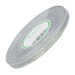 Tasiemka wstążka brokatowa 6 mm - 32m srebrna