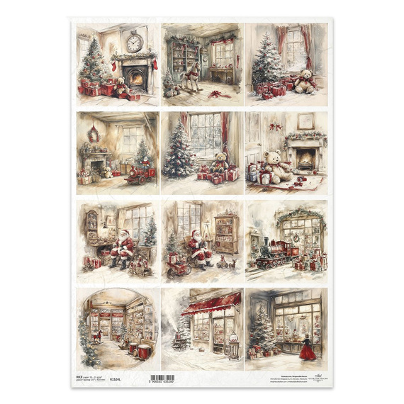 Papier ryżowy do decoupage A3 - Boże Narodzenie, Mikołaj, zabawki - R1524L - Itd Collection 