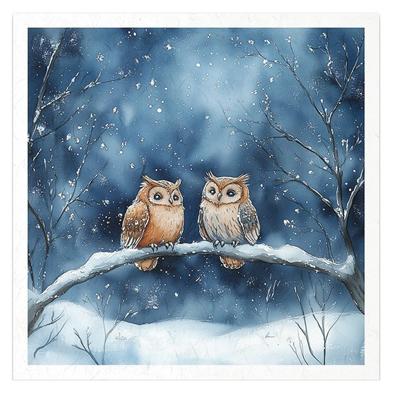 Zestaw papierów ryżowych - krajobraz nocą, zimowa sceneria, sowa, lis, królik, domek - RSM178 - Itd Collection