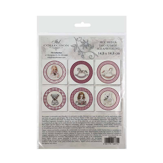 Zestaw papierów ryżowych - ITD - RSM048 różowa kratka, zabawki, maskotki, misie