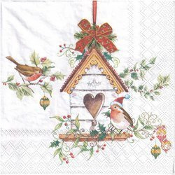 Serwetka 33x33cm - X-mas Birdhouse budka dla ptaszków