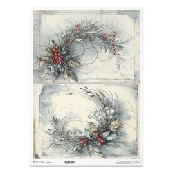Papier ryżowy do decoupage A3 - wianki, bukiety kwiatów, ostrokrzew - R1512L - Itd Collection