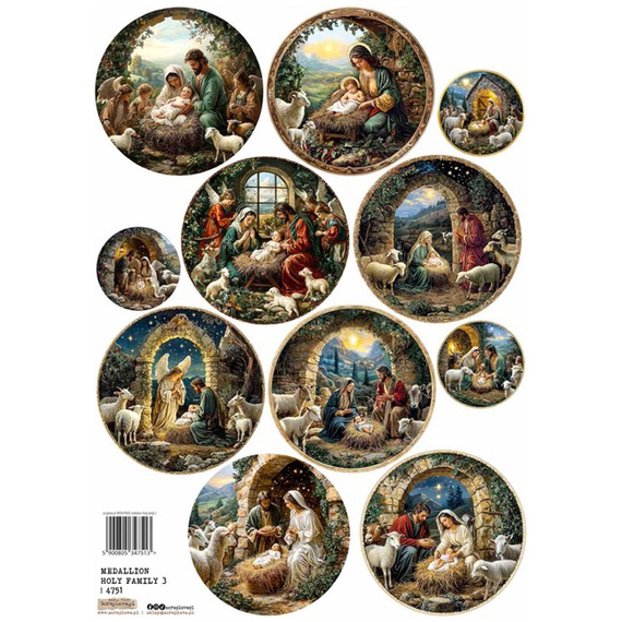 Papier ryżowy A4 - Scraplove - Medallion Holy Family 3 - Medaliony Święta Rodzina