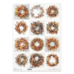 Papier ryżowy do decoupage A3 - wianki z jesiennych liści - R1331L - Itd Collection
