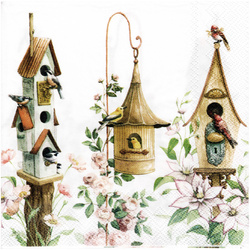 Serwetka do decoupage 33x33cm - Three Birdhouses budka dla ptaków