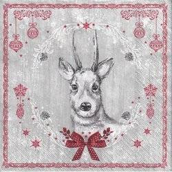 Serwetka 33x33cm - Shabby Wood Painted Deer renifer