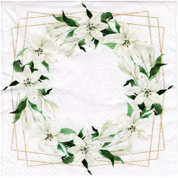 Serwetka do decoupage 33x33cm - Madonna Lily Wreath wieniec lilie