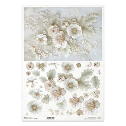 Papier ryżowy do decoupage A3 - liście i kwiaty 3D - R1455L - Itd Collection