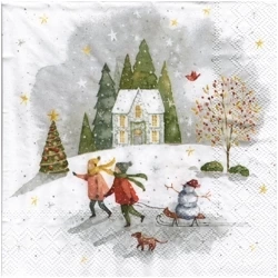 Serwetka 33x33cm - Looking for Christmas dzieci z sankami