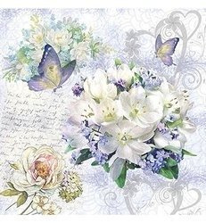 Serwetka 33x33cm - Flower Love kwiaty bukiet motyle