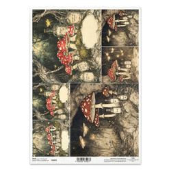 Papier ryżowy do decoupage A4 - mroczny las, grzyby, muchomory - R2655 - Itd Collection