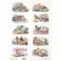 Papier ryżowy do decoupage A3 ITD-1006L vintage, kury, zające, kurczaki