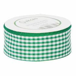 Wstążka w kratkę biało - zielona 25mm - 10mb