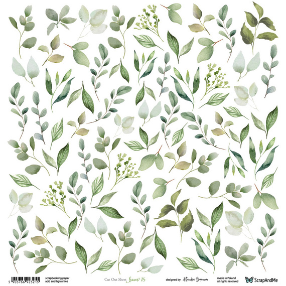 Papier do scrapbookingu 30x30 - ScrapAndMe - Leaves 15 - arkusz do wycinania