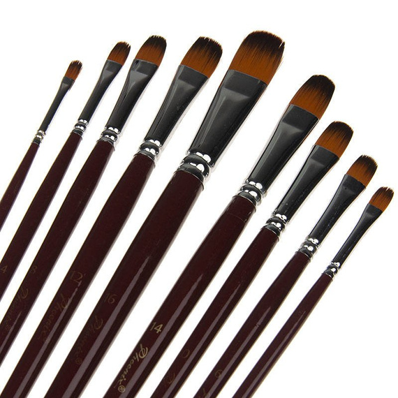 Zestaw pędzli syntetycznych koci język Phoenix - 9 sztuk