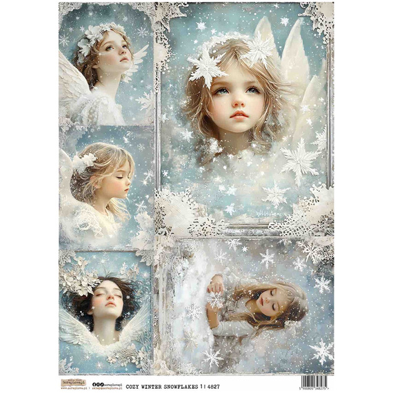Papier ryżowy A4 - Scraplove - Cozy winter Snowflakes 1 - Ośnieżona przytulna zima